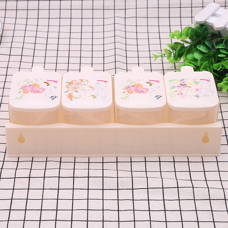 Set de patru cutii pentru condimente, suport din plastic multifuncțional pentru condimente solide, stil nou chinezeasc