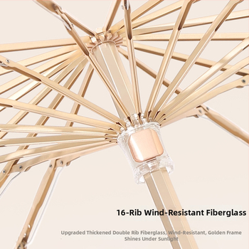 Ομπρέλα με 16 ακτίνες, τριών τμημάτων κατασκευή, για ήλιο και βροχή, ακτίνες από κράμα, σκληρή ξύλινη λαβή