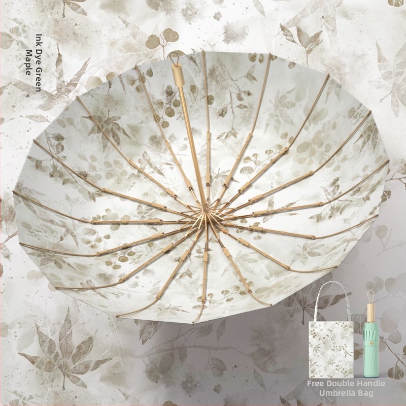 Ομπρέλα με 16 ακτίνες, τριών τμημάτων κατασκευή, για ήλιο και βροχή, ακτίνες από κράμα, σκληρή ξύλινη λαβή