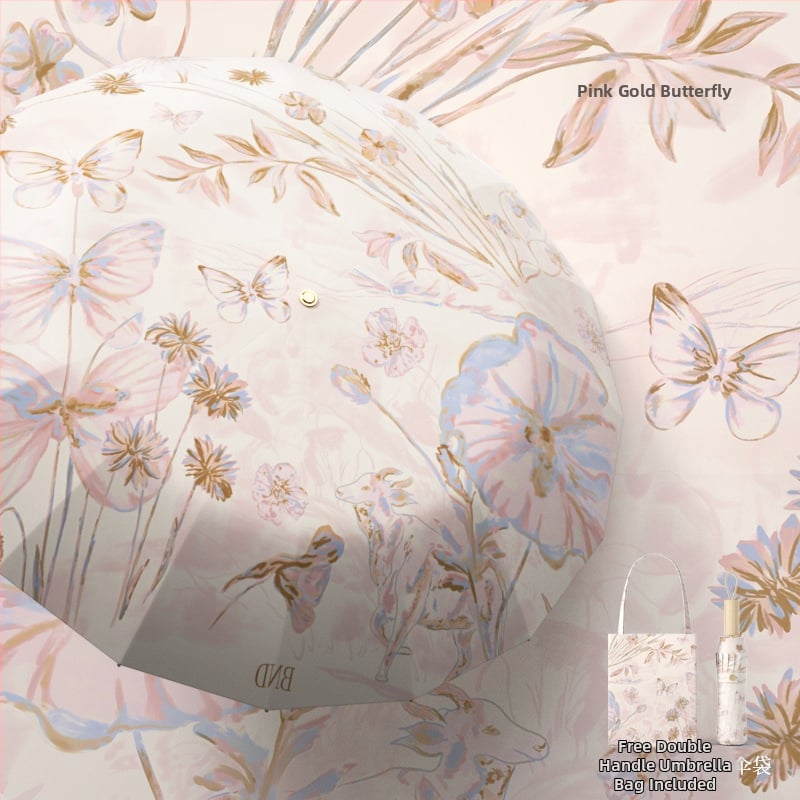 Ομπρέλα με 16 ακτίνες, τριών τμημάτων κατασκευή, για ήλιο και βροχή, ακτίνες από κράμα, σκληρή ξύλινη λαβή