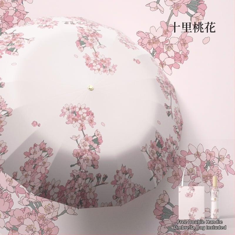 Ομπρέλα με 16 ακτίνες, τριών τμημάτων κατασκευή, για ήλιο και βροχή, ακτίνες από κράμα, σκληρή ξύλινη λαβή