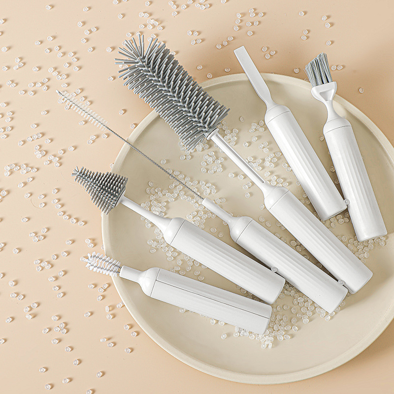 Шест в едно: комплект четки за почистване на чаши и бутилки – преносим домашен почистващ инструмент за почистване на чаши, бутилки и кухненски пространства.