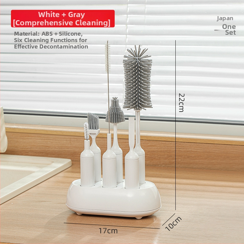 Шест в едно: комплект четки за почистване на чаши и бутилки – преносим домашен почистващ инструмент за почистване на чаши, бутилки и кухненски пространства.