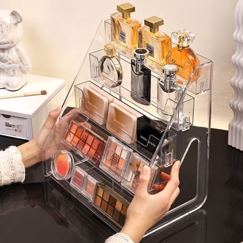 Акрилен дисплей за козметика за бюро – стъпаловиден настолен организатор, персонализируем, код 655