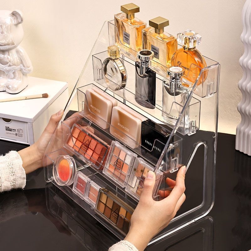 Акрилен дисплей за козметика за бюро – стъпаловиден настолен организатор, персонализируем, код 655