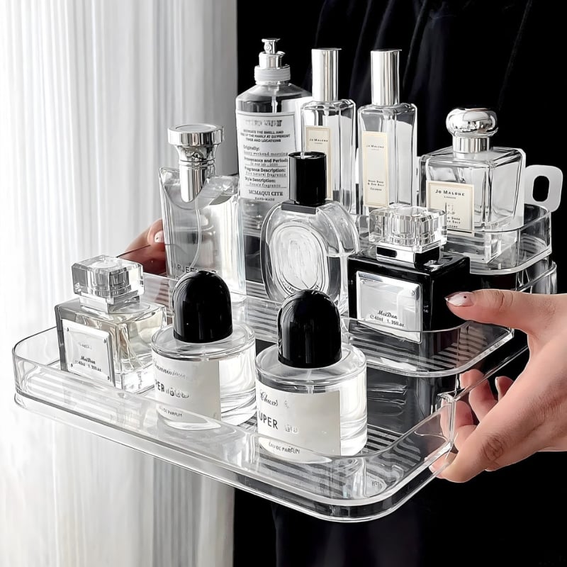 Десктоп козметичен рафт за съхранение и дисплей - пластмасова конструкция, модерен минималистичен стил, пуснат през 2022 г.