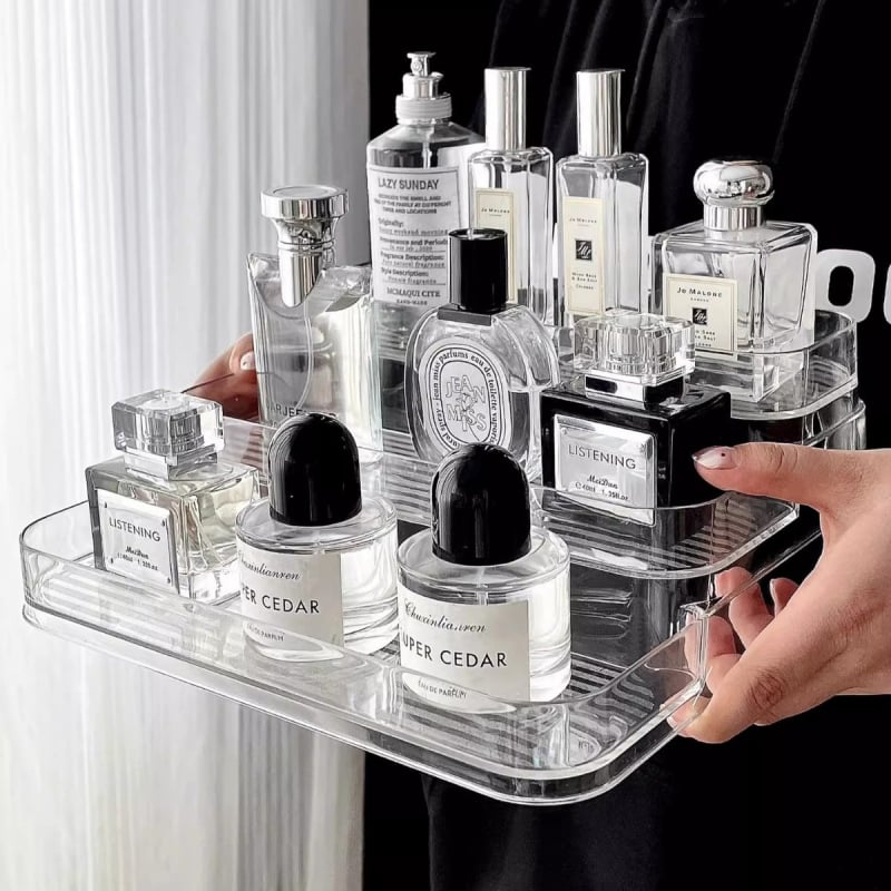 Десктоп козметичен рафт за съхранение и дисплей - пластмасова конструкция, модерен минималистичен стил, пуснат през 2022 г.