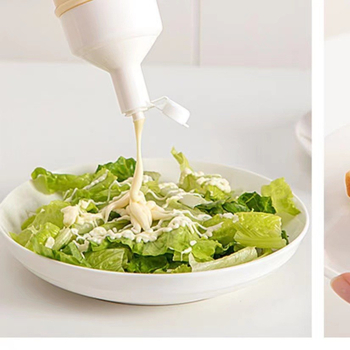 Műanyag olaj- és szószflakon fedéllel, HuiPin Beauty, prés funkcióval, olajtartó kanna, nyomtatott logó