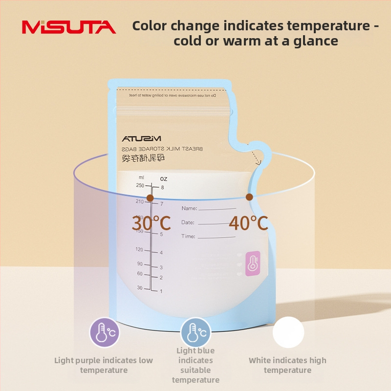 Misuta vrecko na uskladnenie materského mlieka, teplotne citlivá čerstvosť, 250 ml, PE+PET