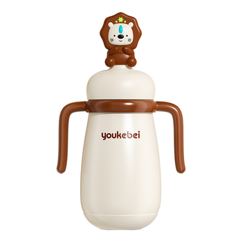 Dječja termos čaša od 316 nehrđajućeg čelika, silikonsko kućište, izolacija 6-12 sati, s ručkom i slamkom, crtić dizajn