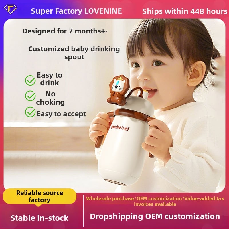 Dječja termos čaša od 316 nehrđajućeg čelika, silikonsko kućište, izolacija 6-12 sati, s ručkom i slamkom, crtić dizajn