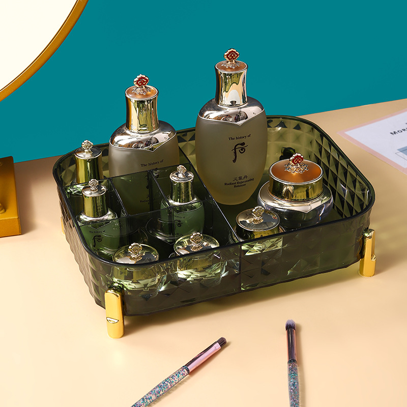 Yuyue PET Десктоп козметичен органайзер с диамантен модел – светъл луксозен стил, за съхранение на червила и козметика, пуснат през 2022 г.