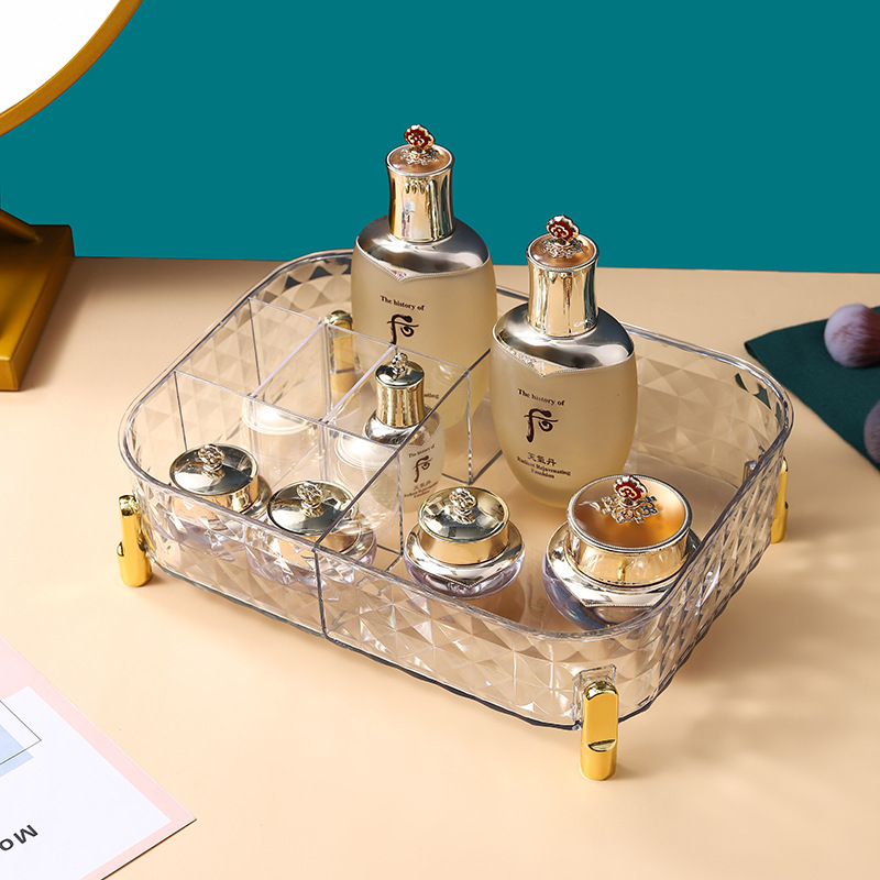 Yuyue PET Десктоп козметичен органайзер с диамантен модел – светъл луксозен стил, за съхранение на червила и козметика, пуснат през 2022 г.