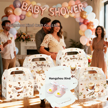 DD483 Κουτί δώρου για πάρτι μωρού με γλυκίσματα, μεταφορικό κουτί, offset εκτύπωση, 250gsm λευκό χαρτόνι, σετ 12 τεμαχίων, δύο παραλλαγές