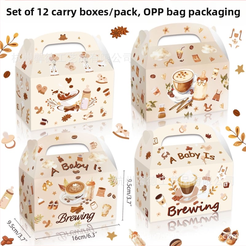 DD483 Κουτί δώρου για πάρτι μωρού με γλυκίσματα, μεταφορικό κουτί, offset εκτύπωση, 250gsm λευκό χαρτόνι, σετ 12 τεμαχίων, δύο παραλλαγές