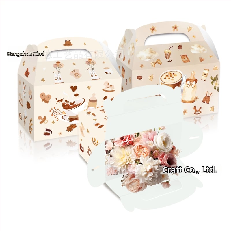 DD483 Κουτί δώρου για πάρτι μωρού με γλυκίσματα, μεταφορικό κουτί, offset εκτύπωση, 250gsm λευκό χαρτόνι, σετ 12 τεμαχίων, δύο παραλλαγές