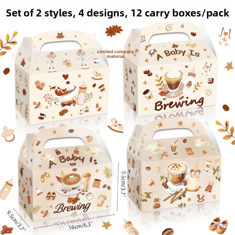 DD483 Κουτί δώρου για πάρτι μωρού με γλυκίσματα, μεταφορικό κουτί, offset εκτύπωση, 250gsm λευκό χαρτόνι, σετ 12 τεμαχίων, δύο παραλλαγές