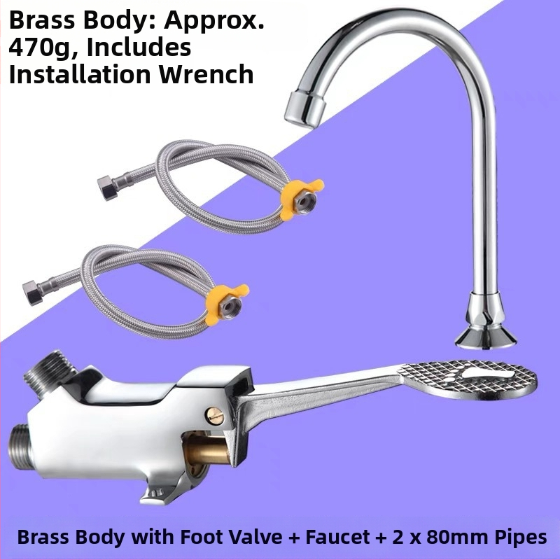 Nožný ovládaný umývadlový kohútik z meďe, pre laboratóriá; okamžité spláchnutie; tlak 1,2 MPa