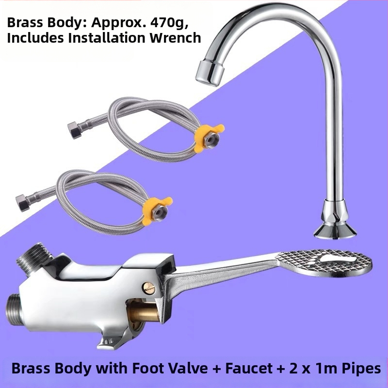 Nožný ovládaný umývadlový kohútik z meďe, pre laboratóriá; okamžité spláchnutie; tlak 1,2 MPa