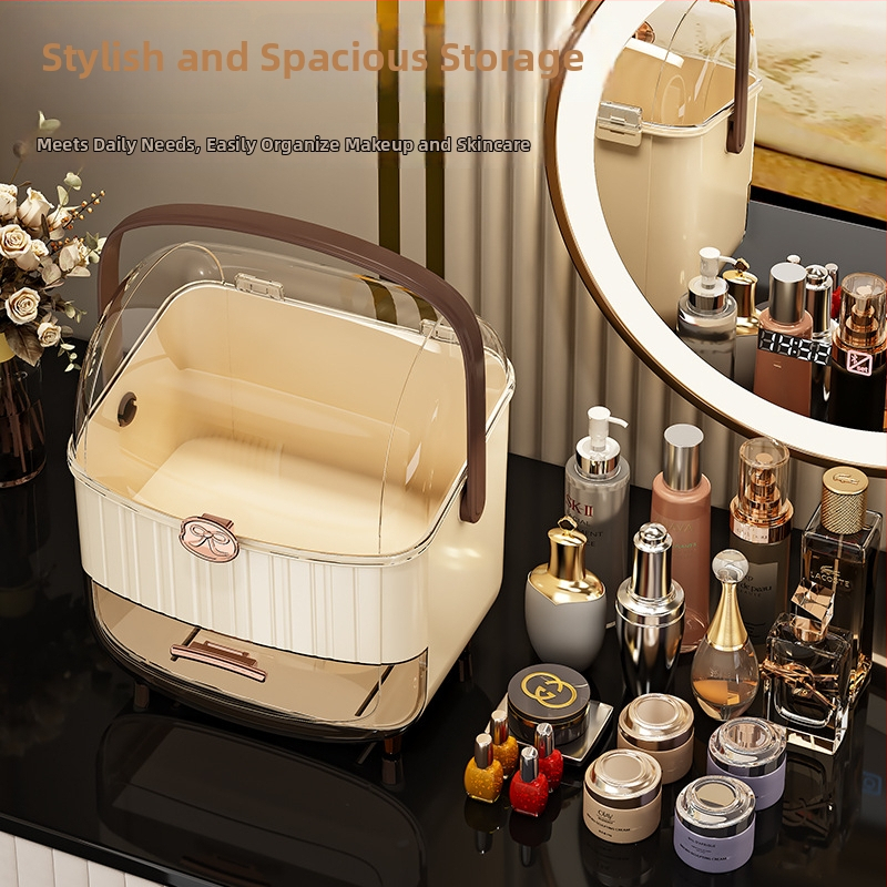 Kozmetická skrinka na uskladnenie s viečkom, prachotesná, veľká kapacita, ABS materiál, štýl Light Luxury, Love zhiyu