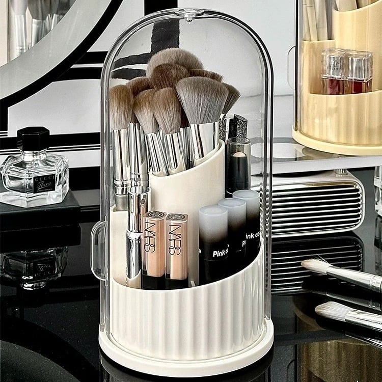 Прозрачен въртящ се козметичен органайзер, ABS материал, прахоустойчив, за четки, червила и сенки на бюро
