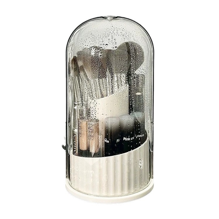 Прозрачен въртящ се козметичен органайзер, ABS материал, прахоустойчив, за четки, червила и сенки на бюро