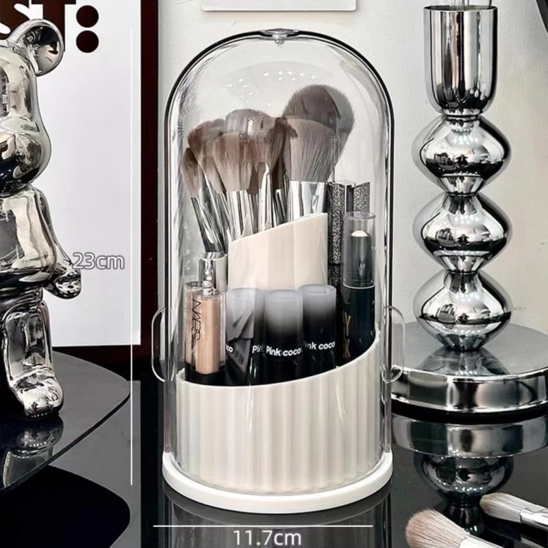 Прозрачен въртящ се козметичен органайзер, ABS материал, прахоустойчив, за четки, червила и сенки на бюро