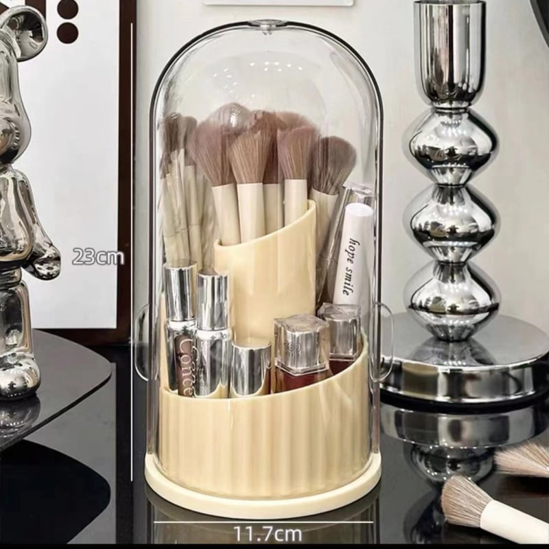 Прозрачен въртящ се козметичен органайзер, ABS материал, прахоустойчив, за четки, червила и сенки на бюро