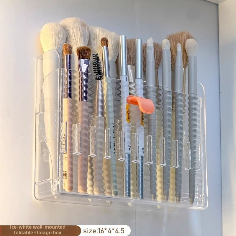 Nástenný zásobník na štetce na make-up a ceruzky na obočie, priehľadný, bez dier, PS materiál