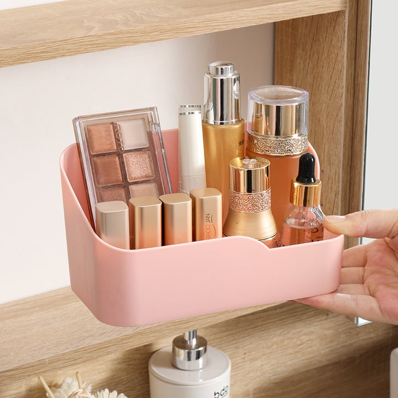 Бюро-органайзер със кутия за съхранение и държач за дистанционно, органайзер за грим и канцеларски материали – пластмасов, модерен минималистичен стил, отпечатано лого