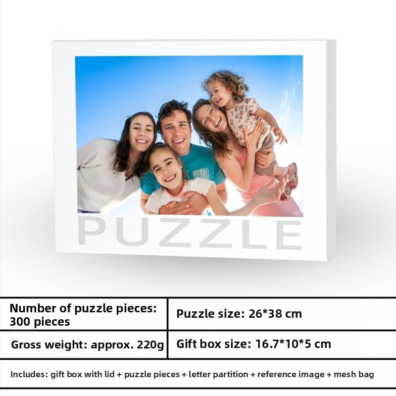 Drevený plošný puzzle — prispôsobiteľný 500/1000 dielikov, DIY s vlastnými kresbami