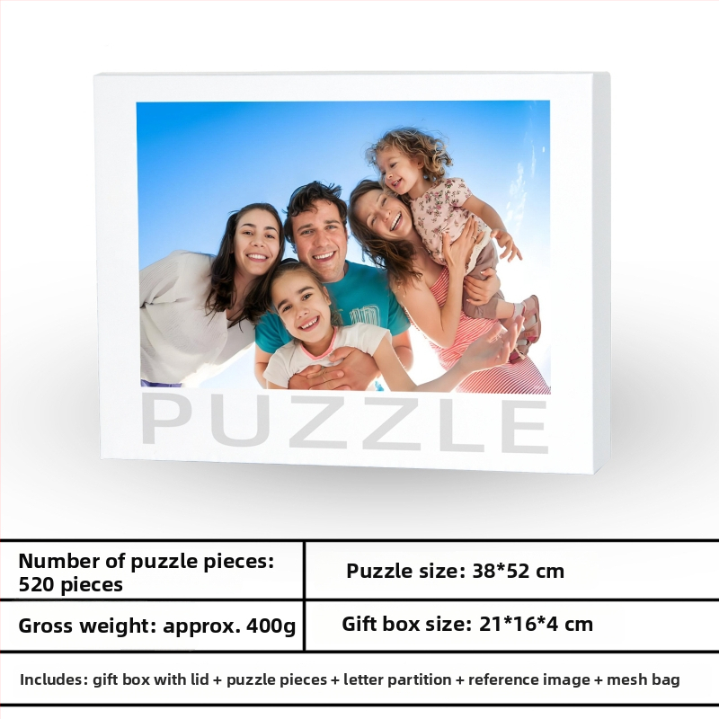Drevený plošný puzzle — prispôsobiteľný 500/1000 dielikov, DIY s vlastnými kresbami