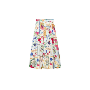 Ženski komplet bez rukava s vestom i suknjom s cvjetnim uzorkom, srednja duljina, tkanina pamuk-lin, mješavina flax-poliester, ljeto 2024