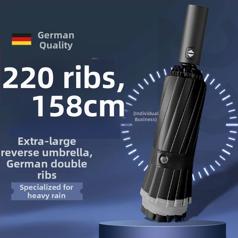 Αναστρεφόμενη ομπρέλα με ενισχυμένο αλουμινένιο σκελετό, ημι-αυτόματο κλείσιμο (Υλικό υφάσματος: Impact cloth; Πυκνότητα υφάσματος: 170t; Υλικό ακτίνων: Αλουμίνιο; Υλικό ράβδου: Αλουμίνιο; Υλικό λαβής: Αλουμίνιο)
