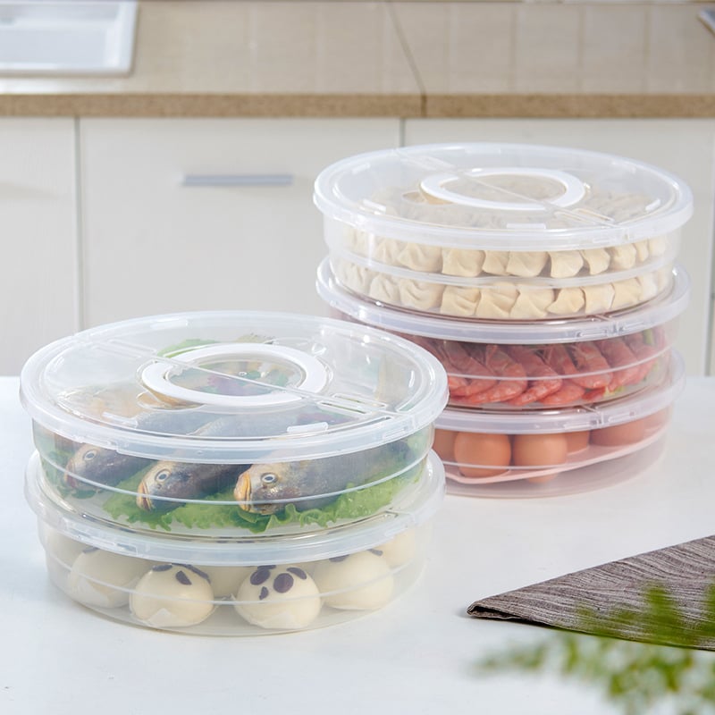 Ručna okrugla plastična kutija za hranu, dvodijelna, prijenosna, za dumplings, pizzu i jaja
