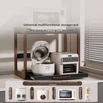 Ρυθμιζόμενο ράφι φούρνου μικροκυμάτων – στερεό ξύλο, αποθήκευση κουζίνας σε πάγκο, νέο κινεζικό στυλ, Shengjinda