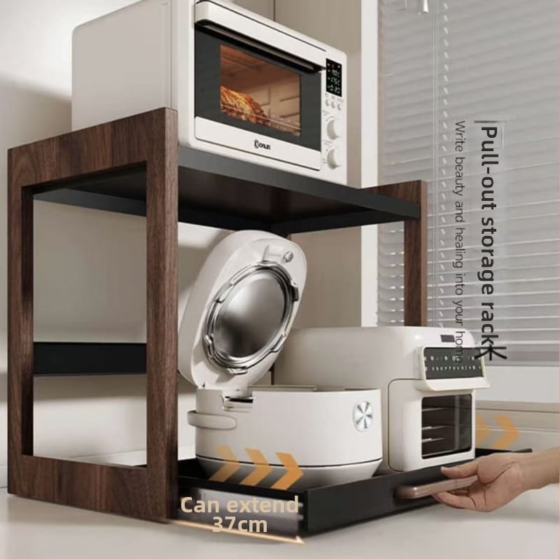 Ρυθμιζόμενο ράφι φούρνου μικροκυμάτων – στερεό ξύλο, αποθήκευση κουζίνας σε πάγκο, νέο κινεζικό στυλ, Shengjinda