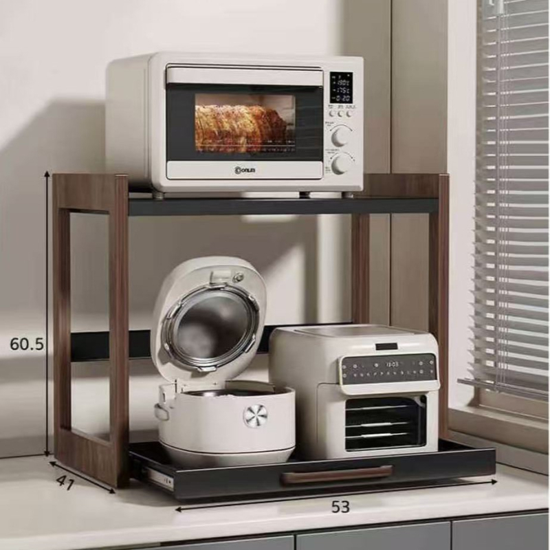 Ρυθμιζόμενο ράφι φούρνου μικροκυμάτων – στερεό ξύλο, αποθήκευση κουζίνας σε πάγκο, νέο κινεζικό στυλ, Shengjinda
