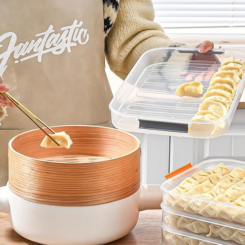 Višeslojna kutija za svježe dumplings s poklopcem – prozračna plastična posuda za hranu s dreniranjem