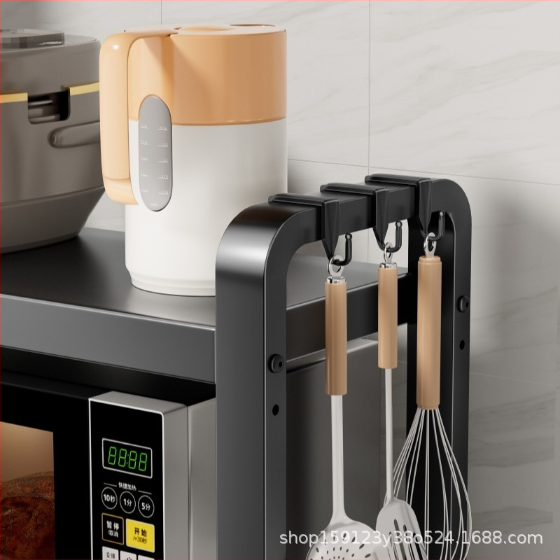 Ράφι κουζίνας πολλαπλών επιπέδων για μικροκύματα, φούρνο και μηχανή μαγειρέματος ρυζιού – χάλυβας άνθρακα, μοντέρνος μινιμαλισμός