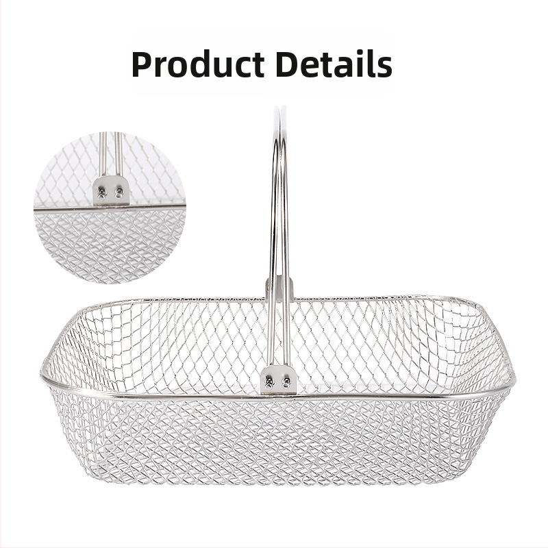 Ανοξείδωτος κάδος φριτέλας αέρος με διπλή λαβή, Haidian, μεταλλική σχάρα αποστράγγισης