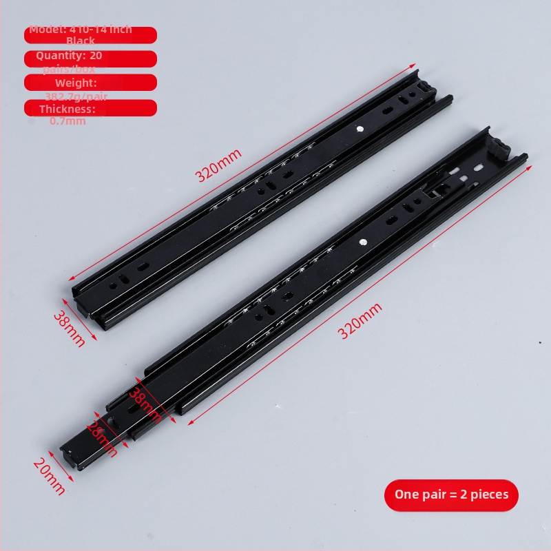 Zásuvkový posuvný vodič z ocele za studena, s tlmením a guľôčkovým ložiskom, trojsegmentová konštrukcia