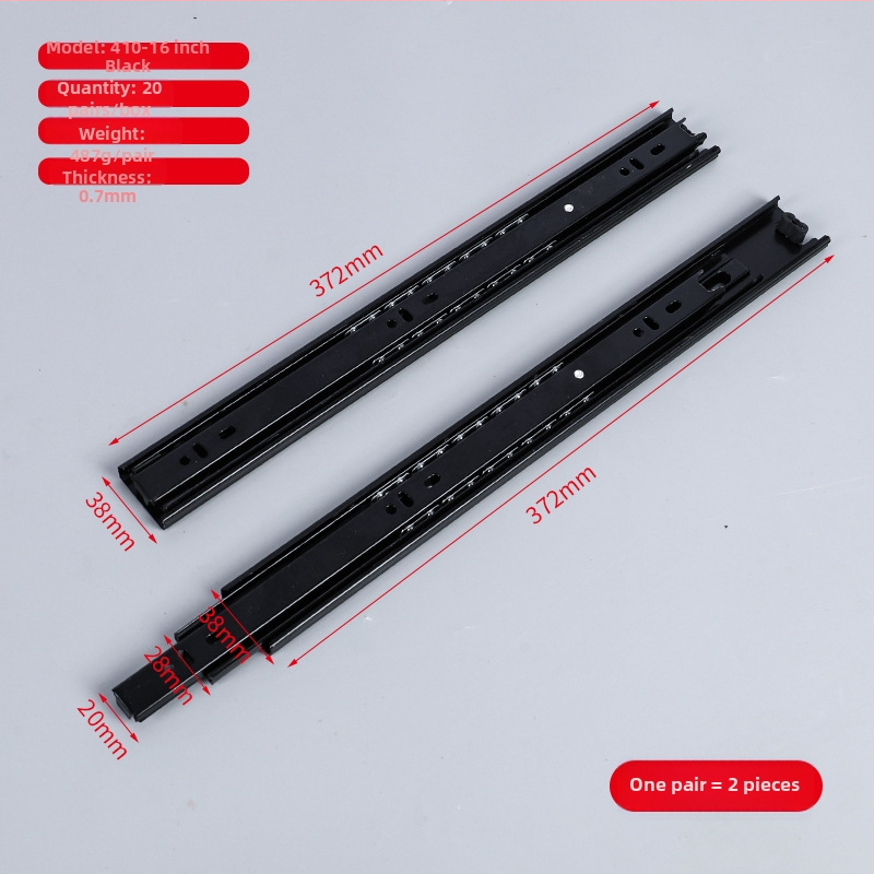 Zásuvkový posuvný vodič z ocele za studena, s tlmením a guľôčkovým ložiskom, trojsegmentová konštrukcia