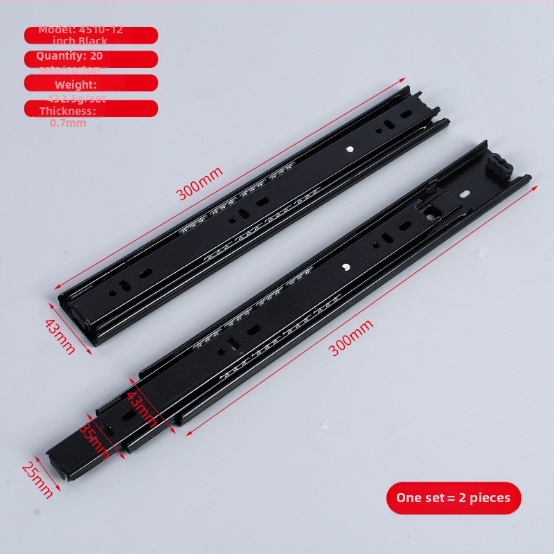 Zásuvkový posuvný vodič z ocele za studena, s tlmením a guľôčkovým ložiskom, trojsegmentová konštrukcia