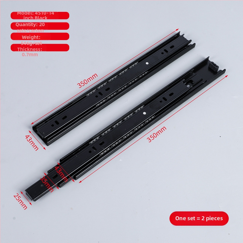 Zásuvkový posuvný vodič z ocele za studena, s tlmením a guľôčkovým ložiskom, trojsegmentová konštrukcia