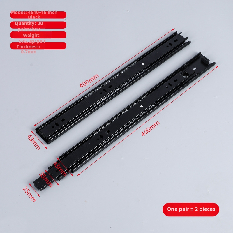 Zásuvkový posuvný vodič z ocele za studena, s tlmením a guľôčkovým ložiskom, trojsegmentová konštrukcia