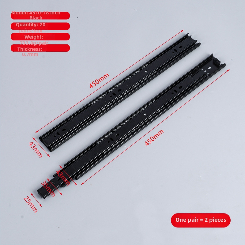 Zásuvkový posuvný vodič z ocele za studena, s tlmením a guľôčkovým ložiskom, trojsegmentová konštrukcia