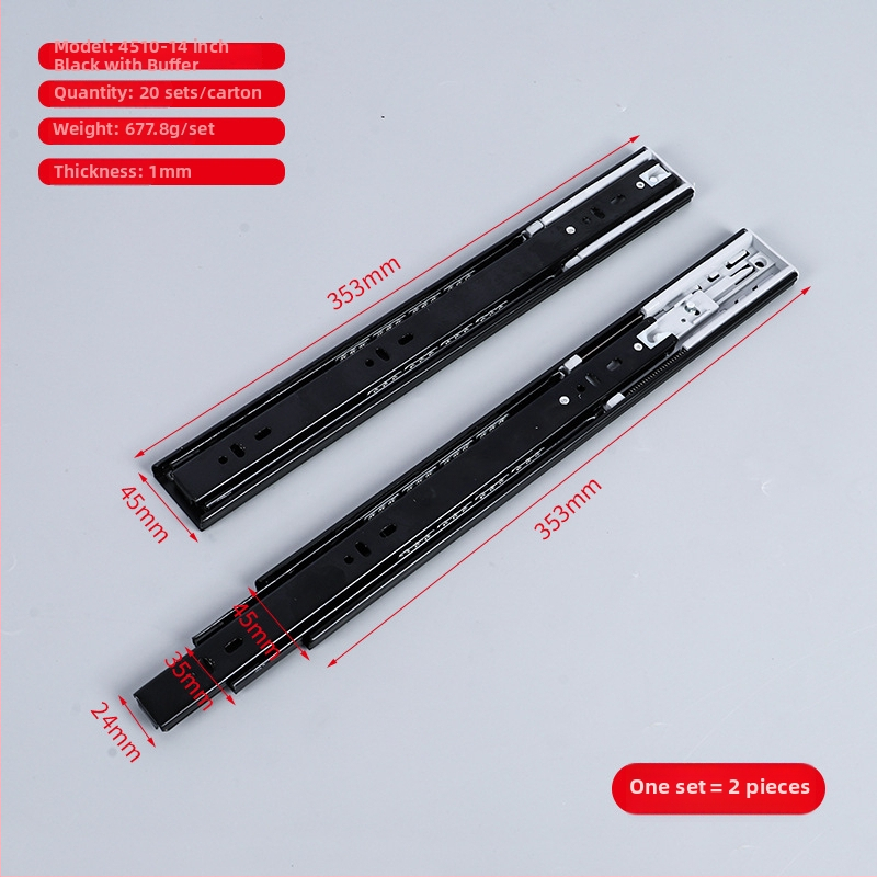 Zásuvkový posuvný vodič z ocele za studena, s tlmením a guľôčkovým ložiskom, trojsegmentová konštrukcia