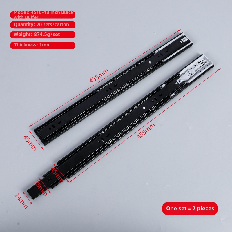 Zásuvkový posuvný vodič z ocele za studena, s tlmením a guľôčkovým ložiskom, trojsegmentová konštrukcia