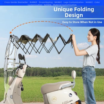 Κάλυμμα βροχής για ηλεκτρικό αυτοκίνητο - Πτυσσόμενο, συρόμενο, με διπλό πλαίσιο, Oxford ύφασμα, UV PA+ σκίαση, αποσπώμενη προστασία από άνεμο και βροχή, χειροκίνητο άνοιγμα/κλείσιμο